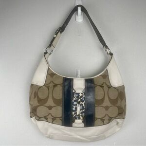 Coach Signature Hampton Hobo Shoulder Bag Leather Y2K Preppy Monogram F13071